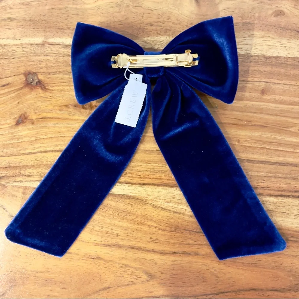 J.Crew Royal Blue Velvet Hair Bow Barrette Coquette Aesthetic NWT
